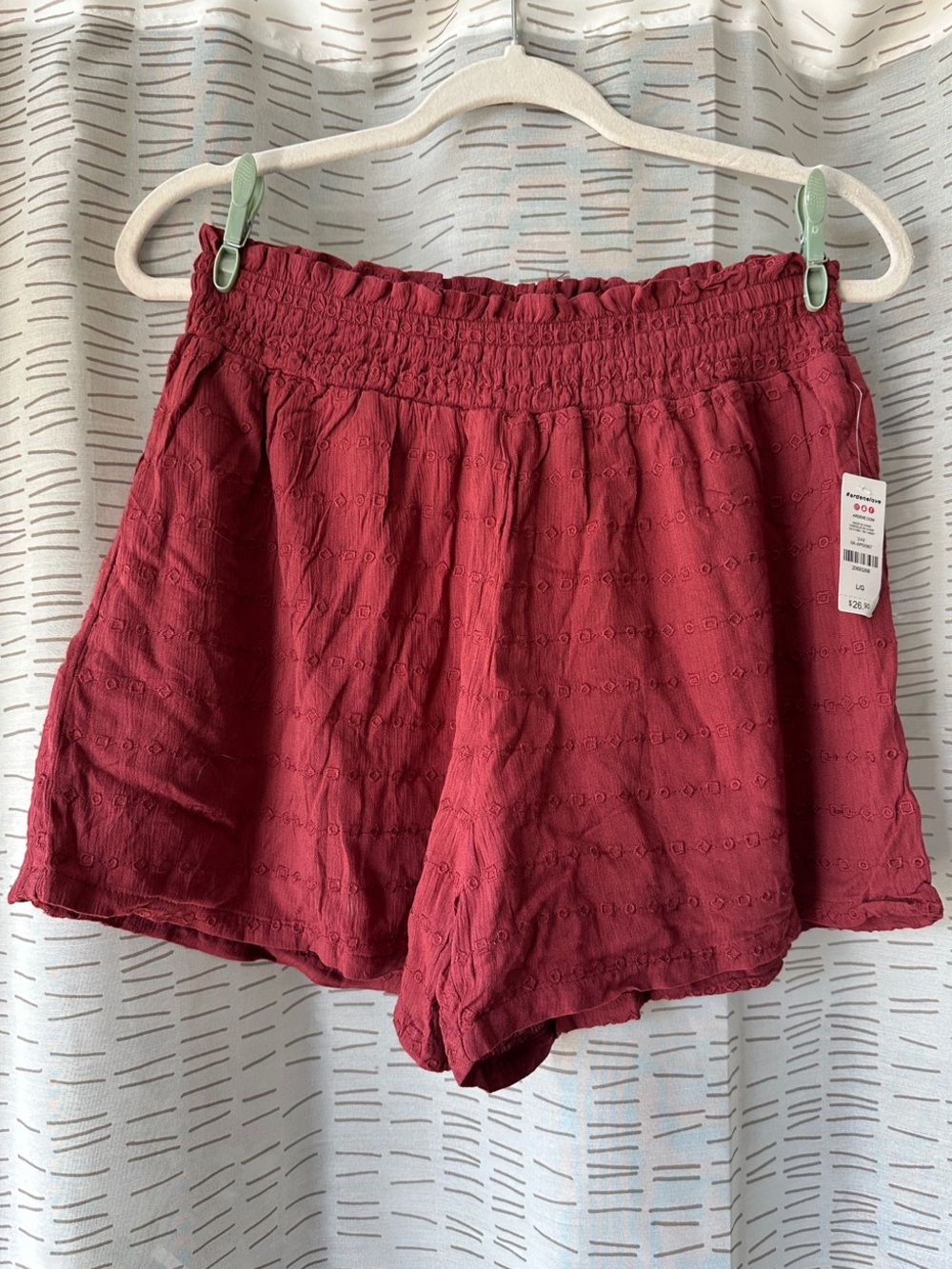 Ardene High-Waist Eyelet Shorts in Wine Red